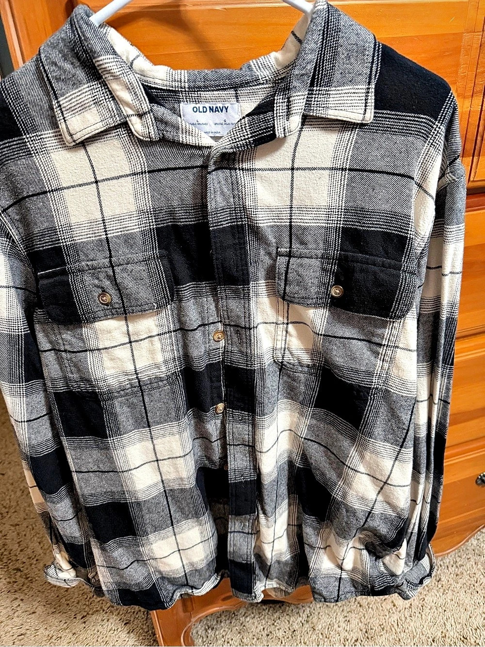 Old Navy Double-Brushed Flannel Plaid Shirt in Black & White